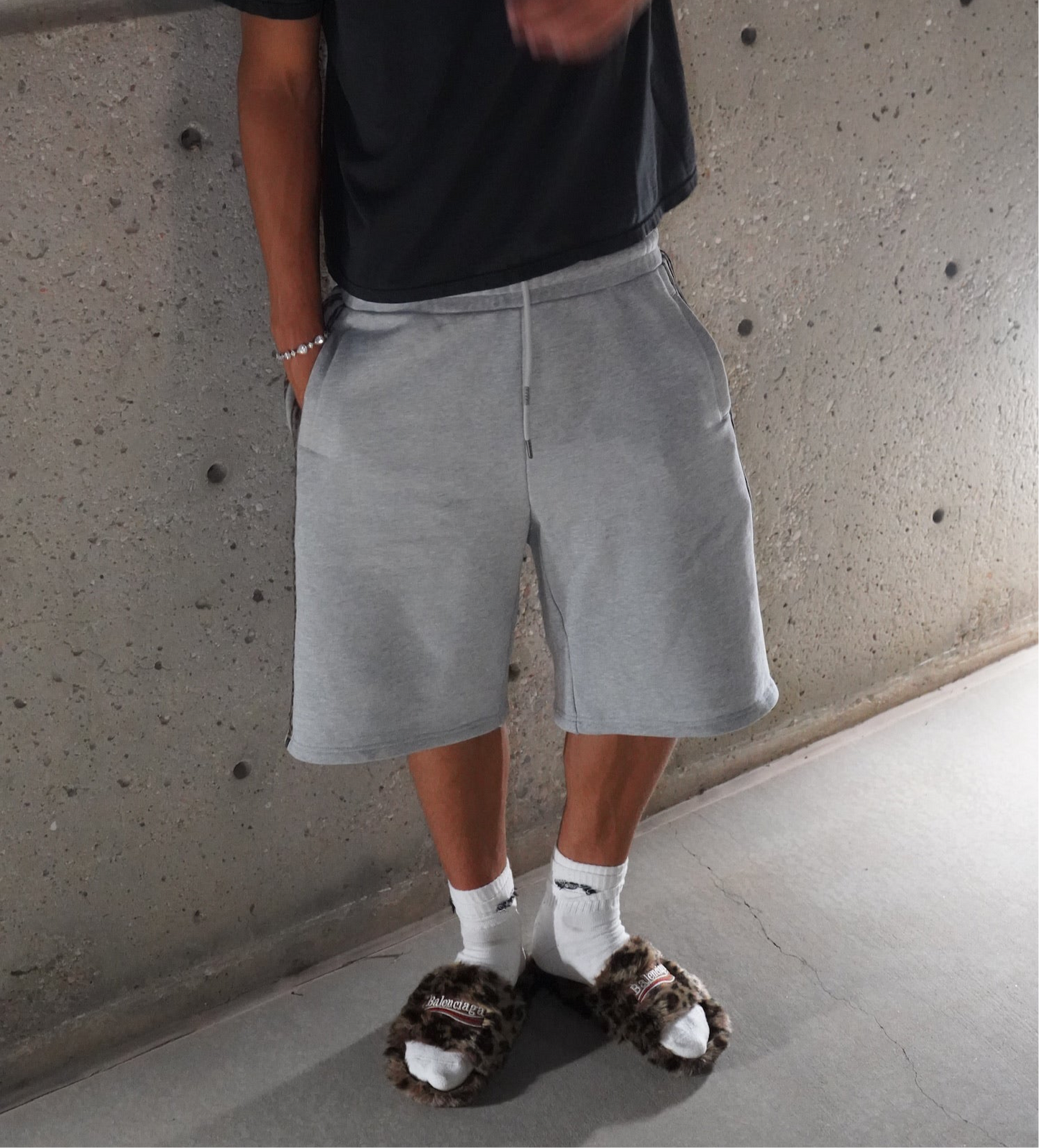 Grey Leopard Sweat Shorts