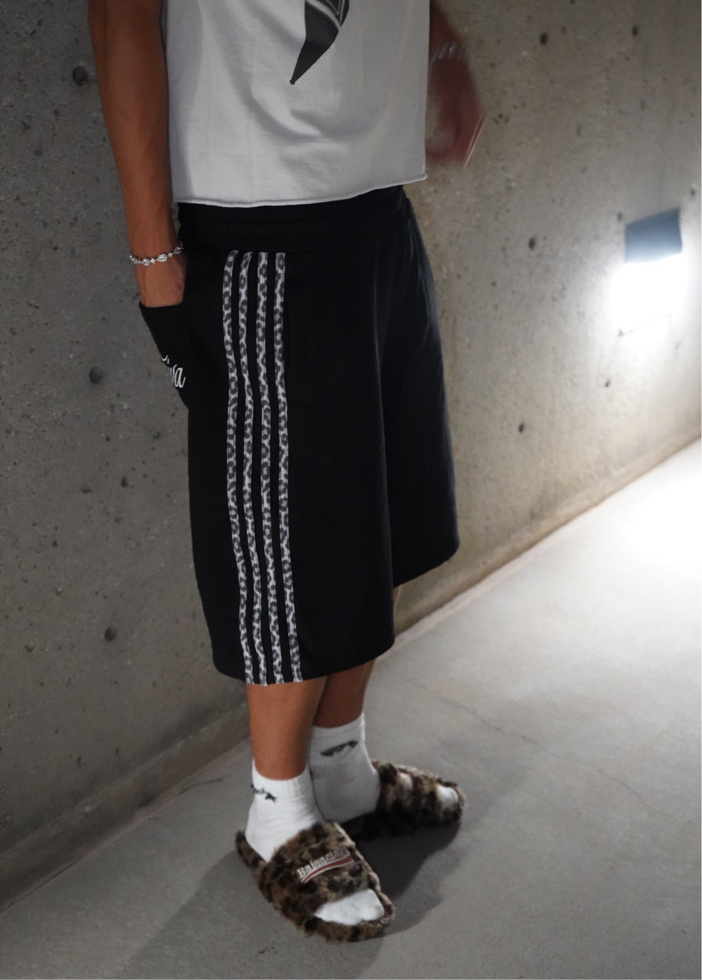 Black Leopard Sweat Shorts