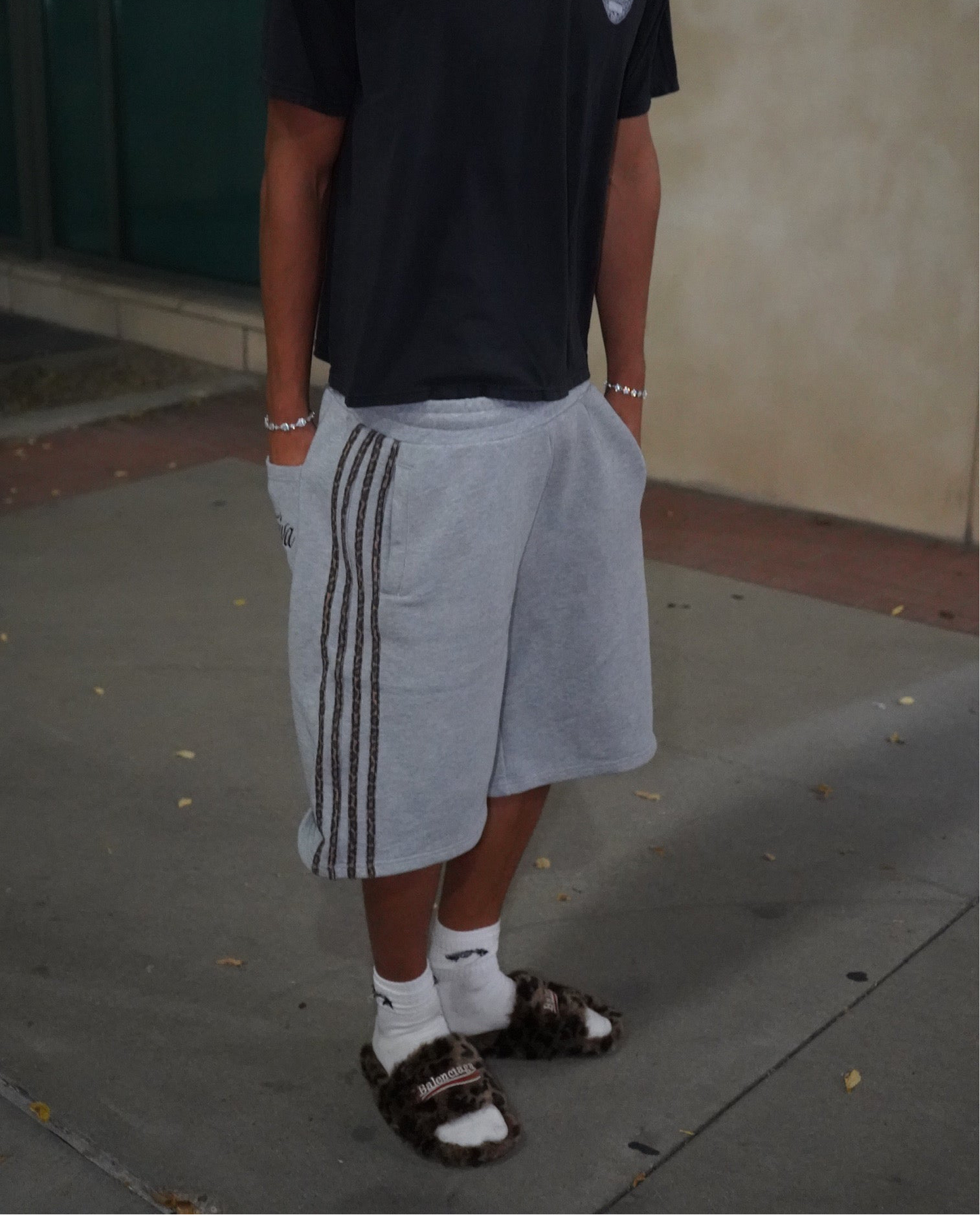 Grey Leopard Sweat Shorts