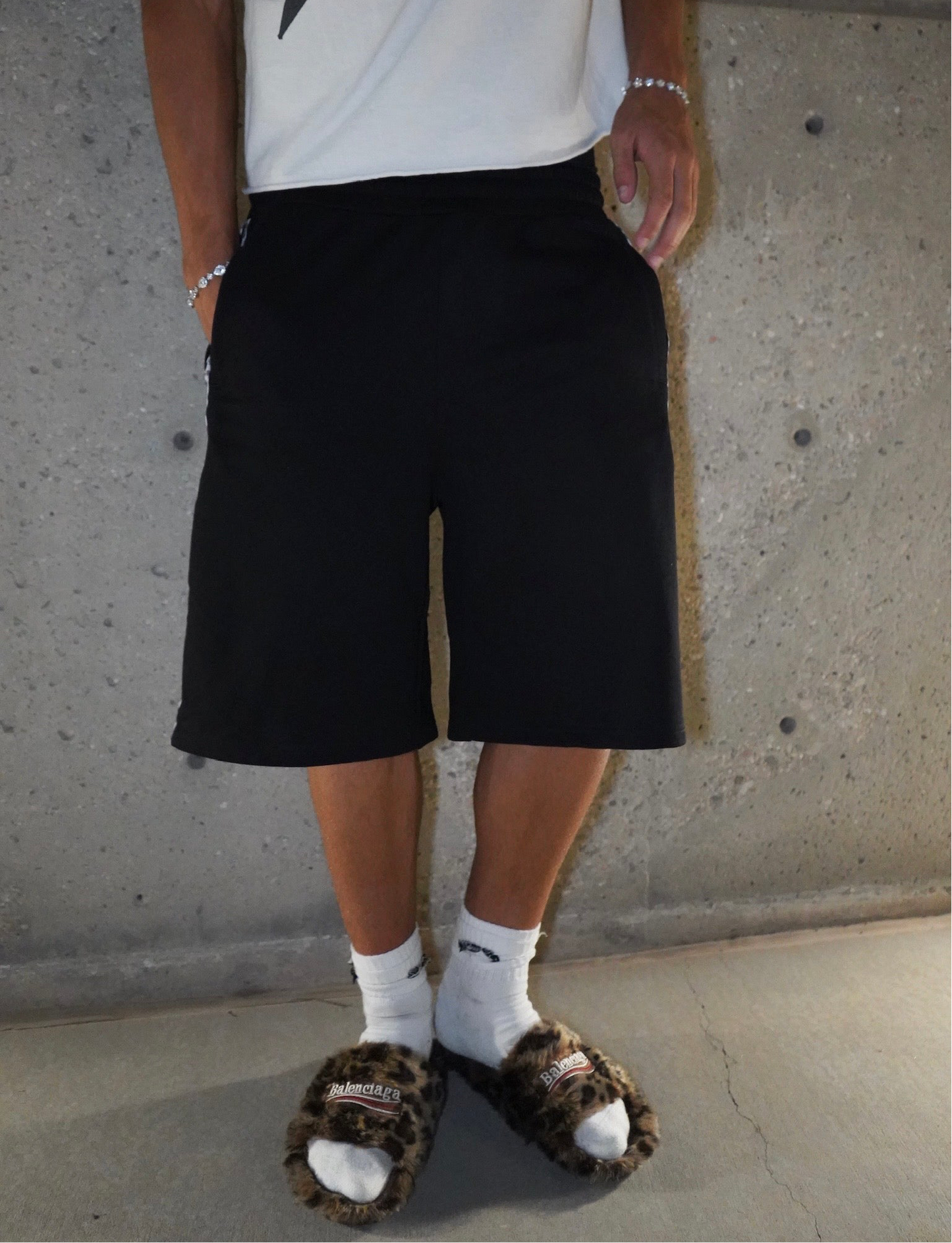 Black Leopard Sweat Shorts