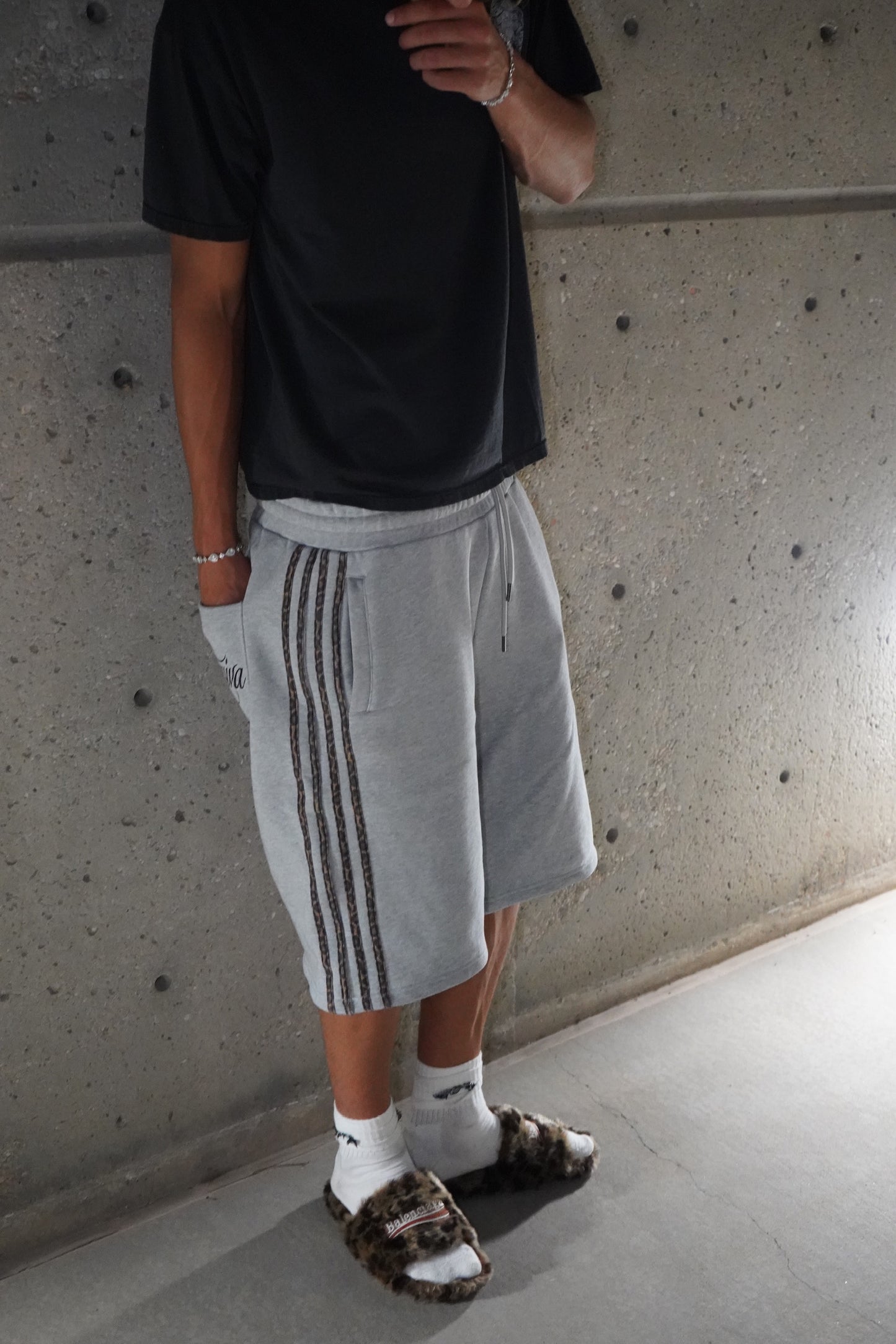 Grey Leopard Sweat Shorts