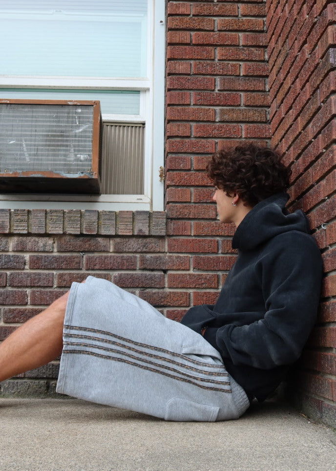 grey leopard sweatshorts