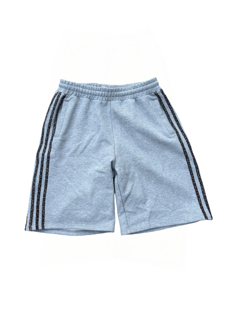 grey leopard sweatshorts